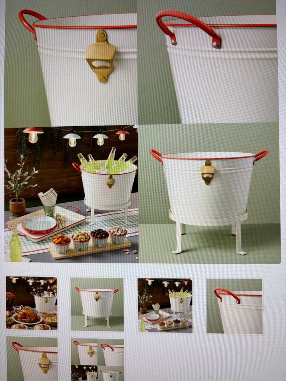 NWT Hearth & Hand off white Beverage Tub with orange Handles and Bottle Opener